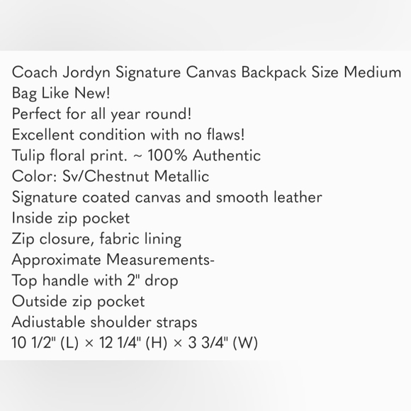 Coach Jordyn Signature Canvas Tulip Brown Backpack Like new - Picture 17 of 17